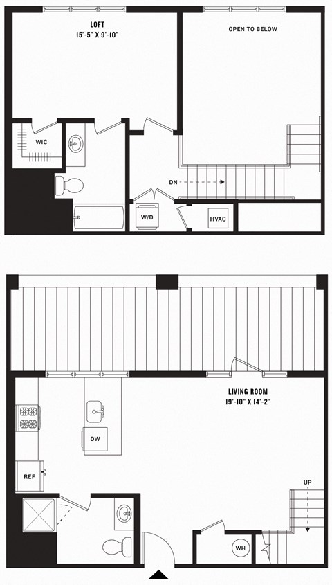 Floor plan for 1 bed, 1 bath, 913 sqft